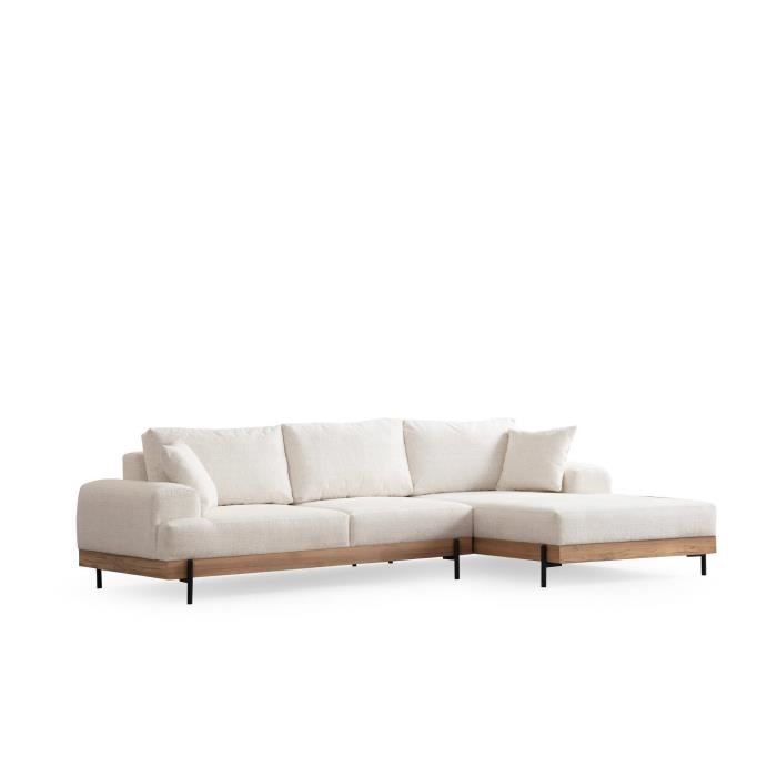 Canapé d'angle Blanc Tissu Confort