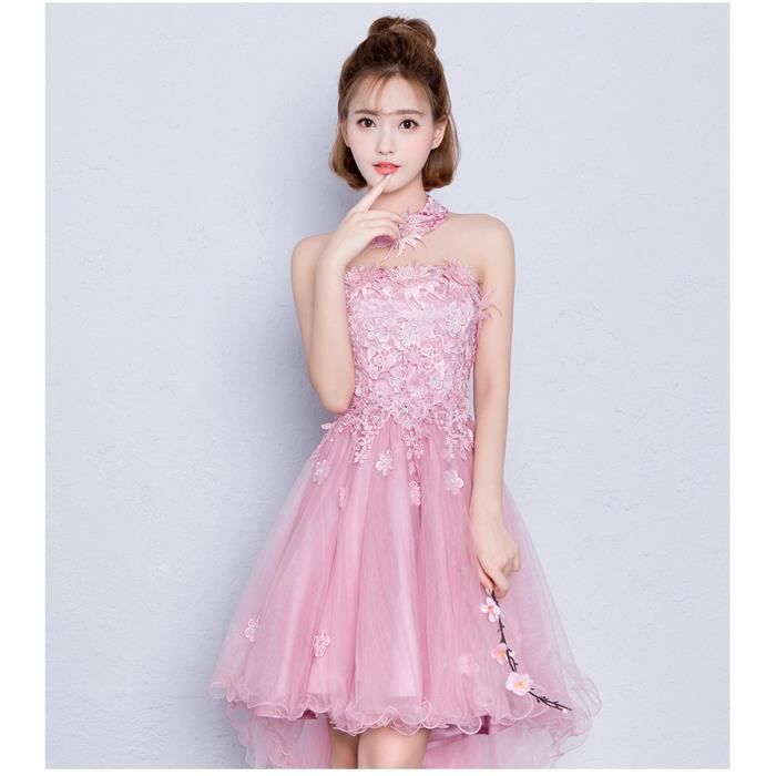 Robe Soiree Court Dentelle Tenue De Sortie Habit Robe De Ceremonie De Cocktail De Mariage Rose Rose Achat Vente Robe De Ceremonie Cdiscount