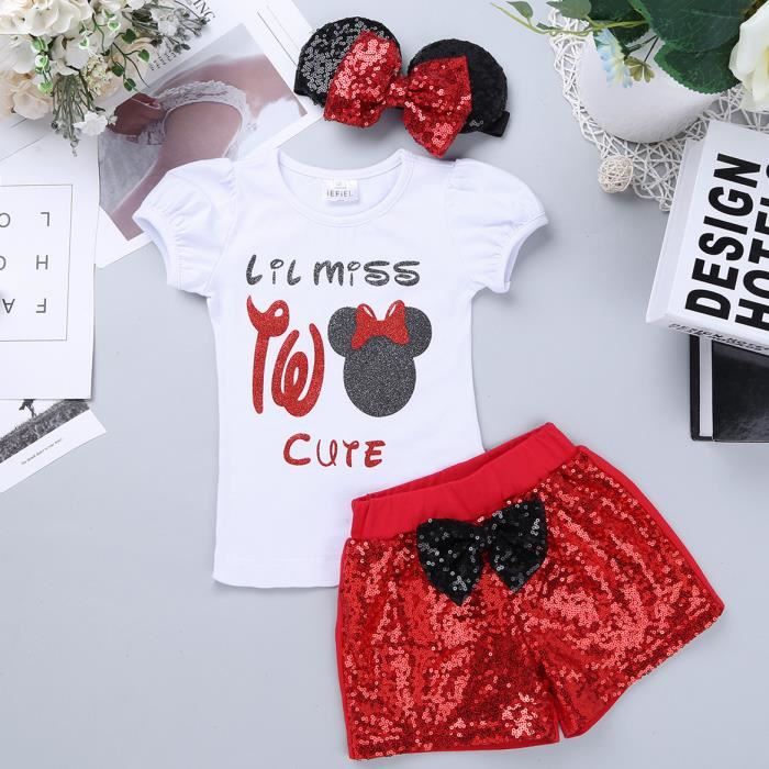 3 Pieces Ensemble Vetement Mickey Mouse Bebe Fille T Shirt Manche Courte Short A Paillette Rouge 12 24 Mois Rouge Cdiscount Pret A Porter