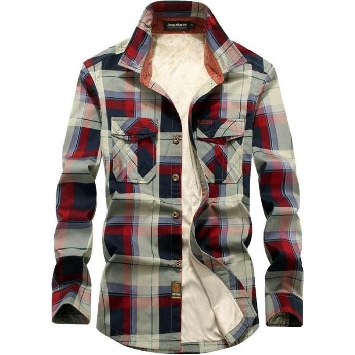Chemise Carreaux Hiver Homme Polaire Manches Longues Chaud en Coton Avec  Poches Rouge - Cdiscount Prêt-à-Porter
