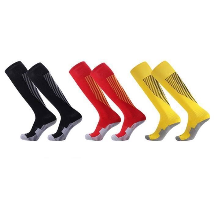 3 Paires Chaussettes de Football Enfant Chaussettes de Sport Protection Respirantes Antidérapant - Noir/Rouge/Jaune