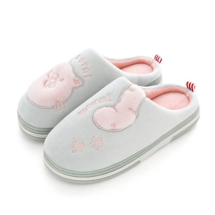 Rojeam Chaussons Chaudes Femme Homme Pantoufles avec Fourrure Confortable Mignons Hiver Intérieur Extérieur