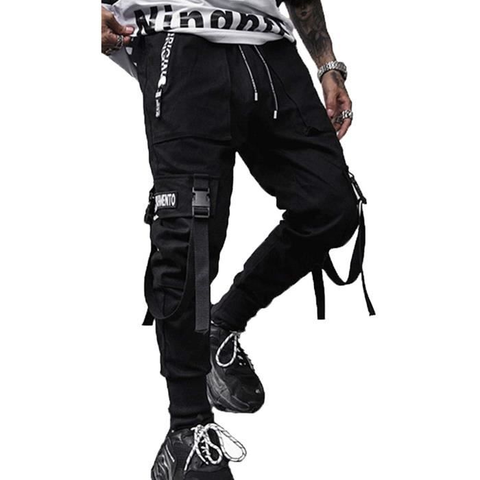 Pantalon de jogging pour homme - Style punk et cargo - Noir