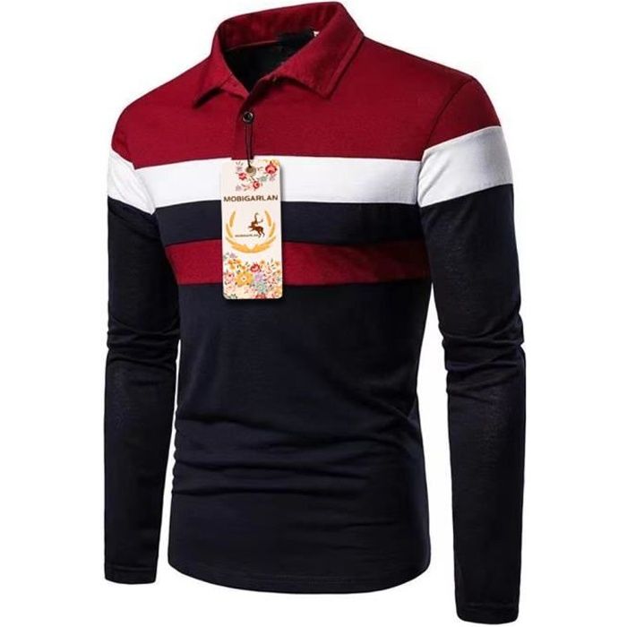 Polo Homme de Marque Luxe rayé T-shirt Hommes de revers Vêtements Manteau  Tee shirt Manches longues Noir