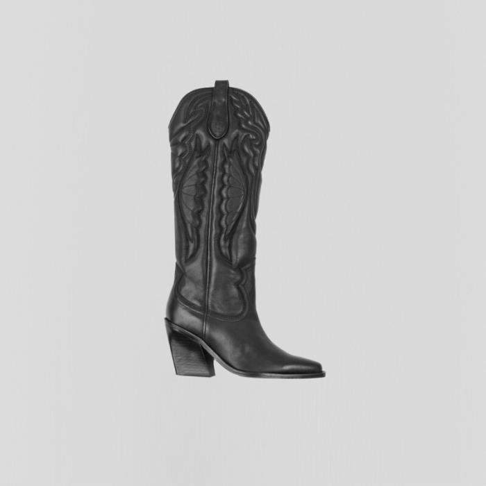 Bottes longues femme Bronx New-kole western Cuir Noir Noir