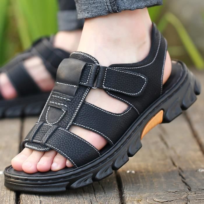 Sandale homme cuir noir outlet
