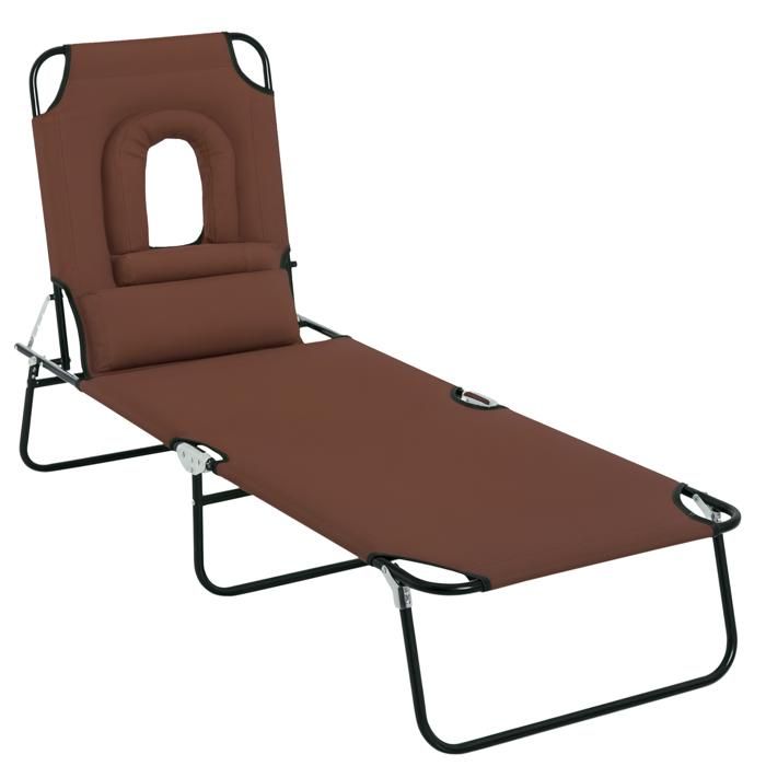 Bain de soleil pliable - Outsunny - transat inclinable 4 positions chaise longue 3 coussins fournis - métal - marron