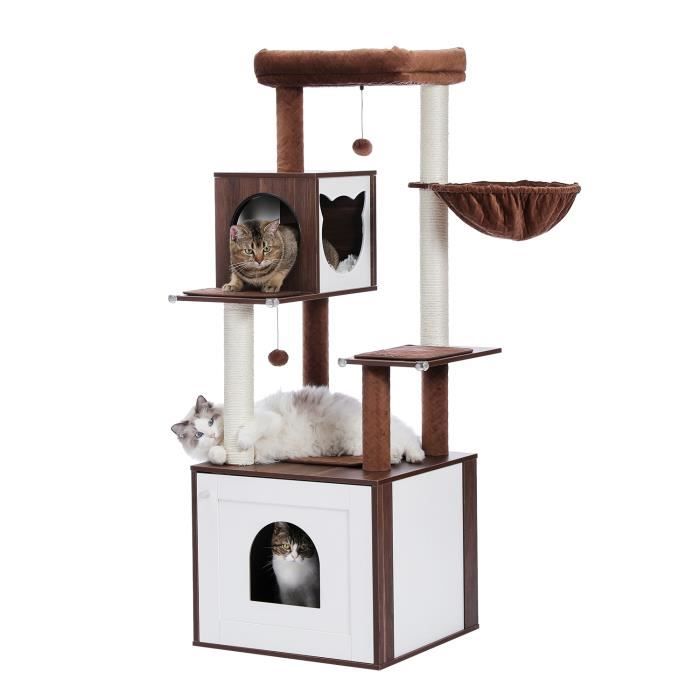 Meilleurs prix pour PAWZ Road Arbre à Chat en Bois Marron avec Cabinet de Toilette 150cm