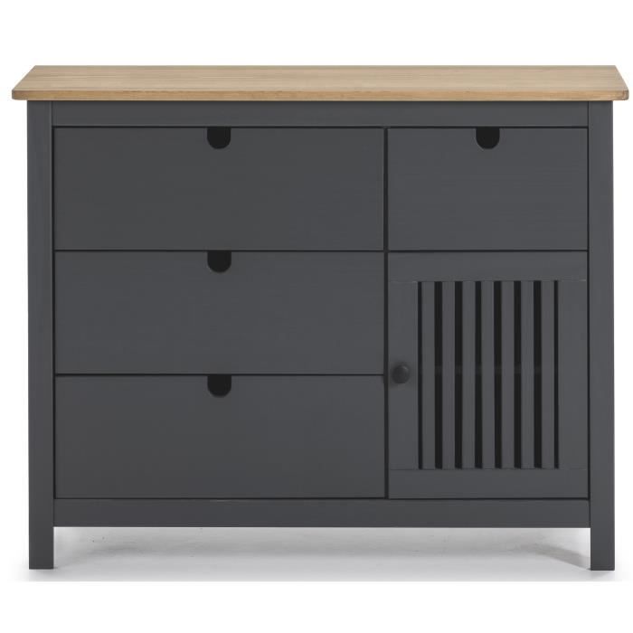 Commode 6 Tiroirs Anthracite/chêne - 138x75x40 Cm, Rangement Spacieux Pour Chambre Ou Salon