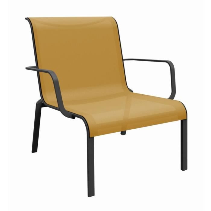 lot de 2 fauteuils de jardin lounge cauro graphite/moutarde empilables - alu/toile tpep