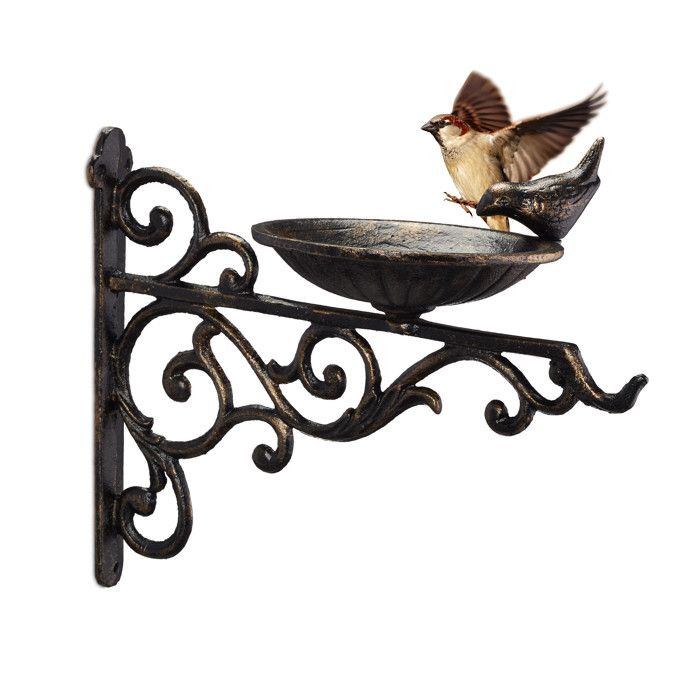 Meilleurs prix pour Relaxdays Abreuvoir en fonte pour mur, bain vintage , oiseaux sauvages déco jardin HxlxP: 24x28x14cm,bronze