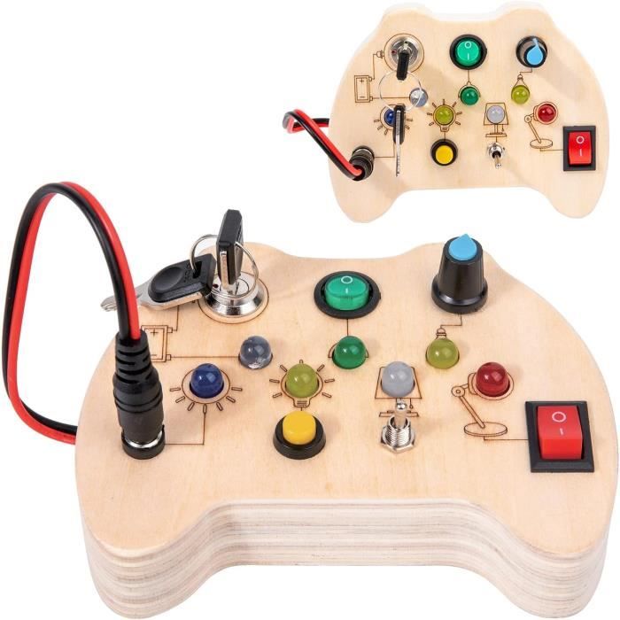 Yexati Busy Board Montessori 1-4 Ans – 10 Interrupteurs Et 17 LED, Planche Sensorielle En Bois – Voyage, éveil, Cadeau éducatif