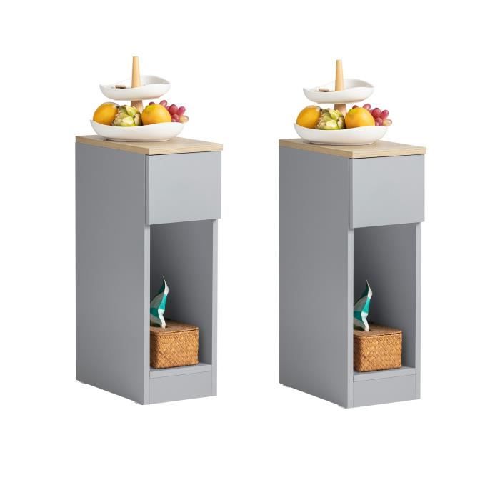 Lot de 2 Tables de Chevet FBT111-HGx2 SoBuy - avec tiroir - Meuble de Nuit - Gris - 20x35x60 cm