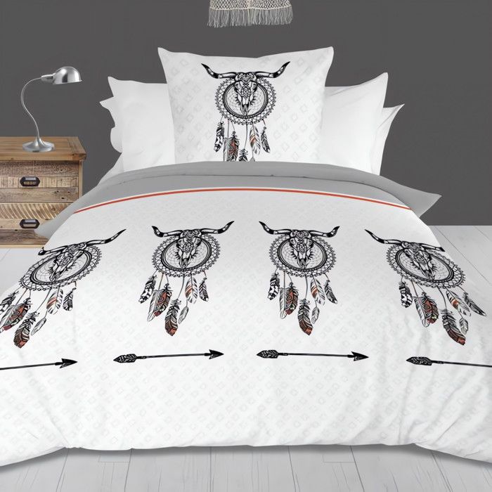 Coton 220 x 240 cm Soleil docre Wood Parure Housse de Couette Gris