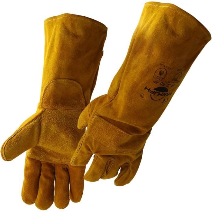 Gants De Soudage En Cuir Résistant à La Chaleur - Gantelets MIG TIG ARC Poêle à Bûches