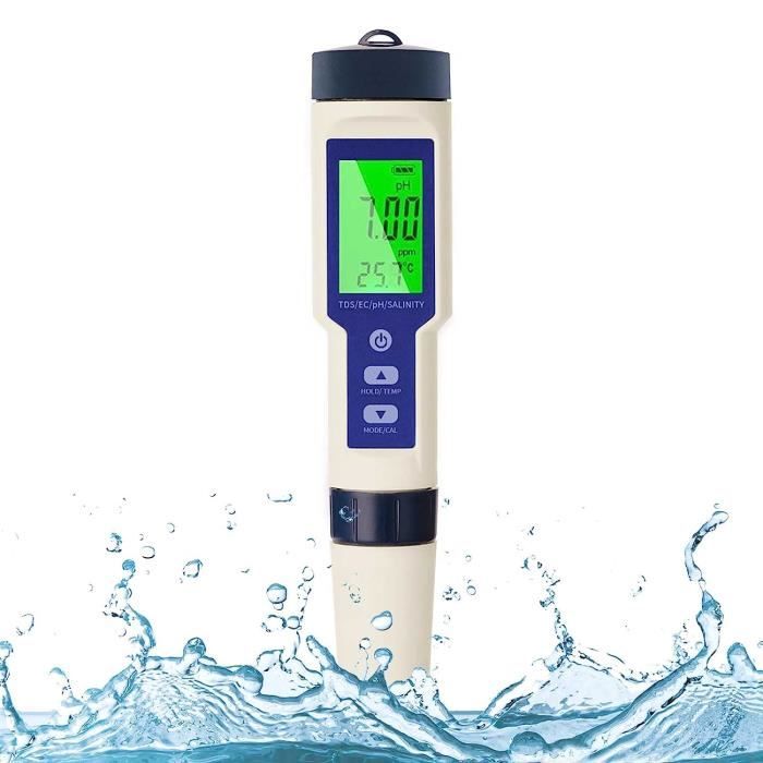 PNGOS Testeur PH Mètre Électronique 5 en 1,Testeur de Qualité de L'eau  PH-TDS-EC-Salinité-Thermomètre Multifonction TP67 [607] - Cdiscount Maison