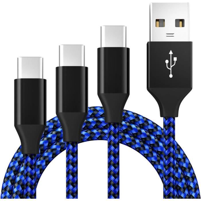 Câble USB C [2m+2m / Lot de 2] 3A Chargeur Type C en Charge Rapide