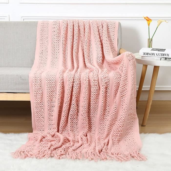 Couverture Tissée Réversible Aztèque Avec Pompons – 130x160 Cm – Canapé, Lit, Chaise, Déco Bohème Marron