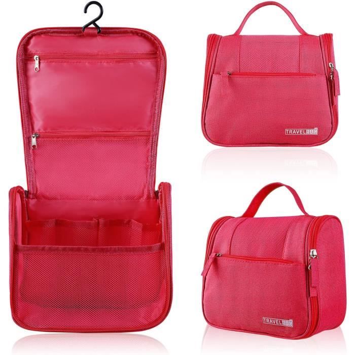Trousse De Toilette Voyage à Suspendre Fleurie Rouge - Modèle EU-052, Polyester Léger, Pour Femme