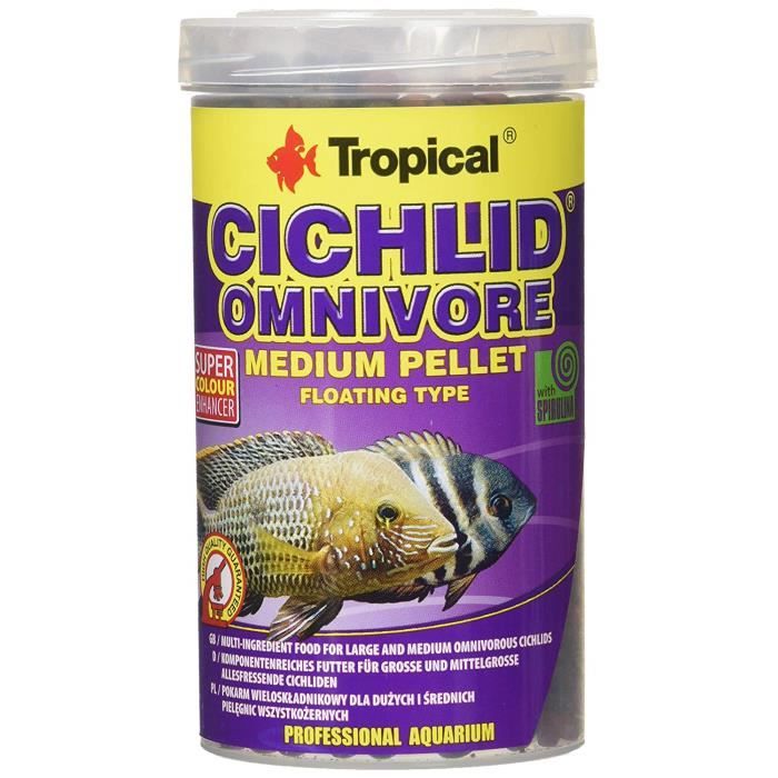 Comparer les prix de Nourriture pour poissons - TROPICAL - Cichlid Omnivore - Granules - 500 ML - Lot de 2