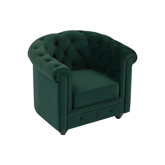 Fauteuil en velours vert CHESTERFIELD