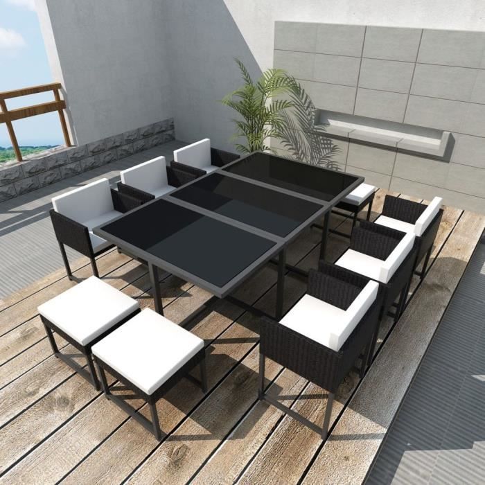 Vidaxl Mobilier De Jardin 11 Pcs Avec Coussins Resine Tressee Noir