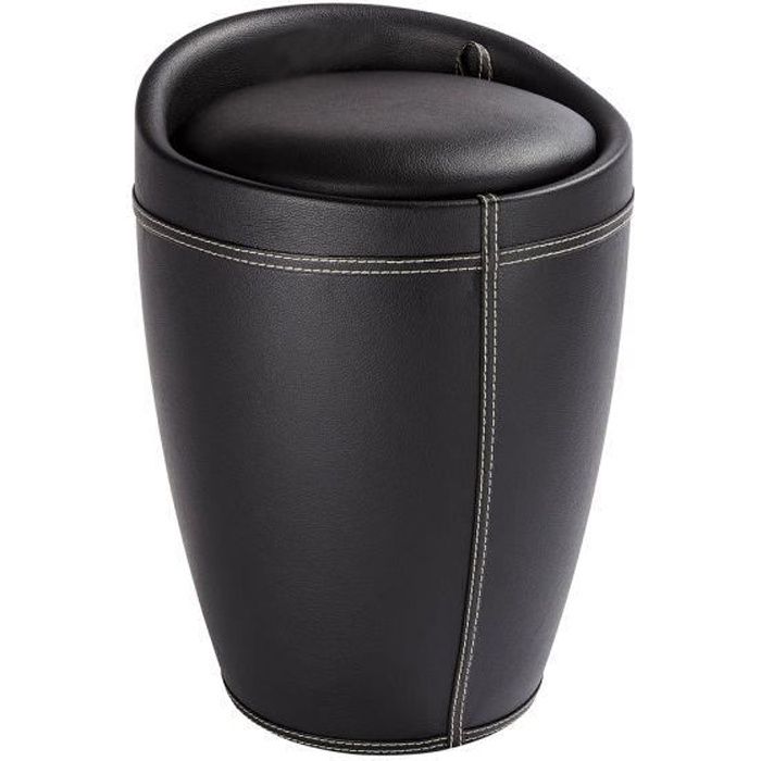 WENKO Tabouret Panier à linge, coffre à linge et tabouret salle de bain Candy, similicuir, 20 litres, Plastique, noir