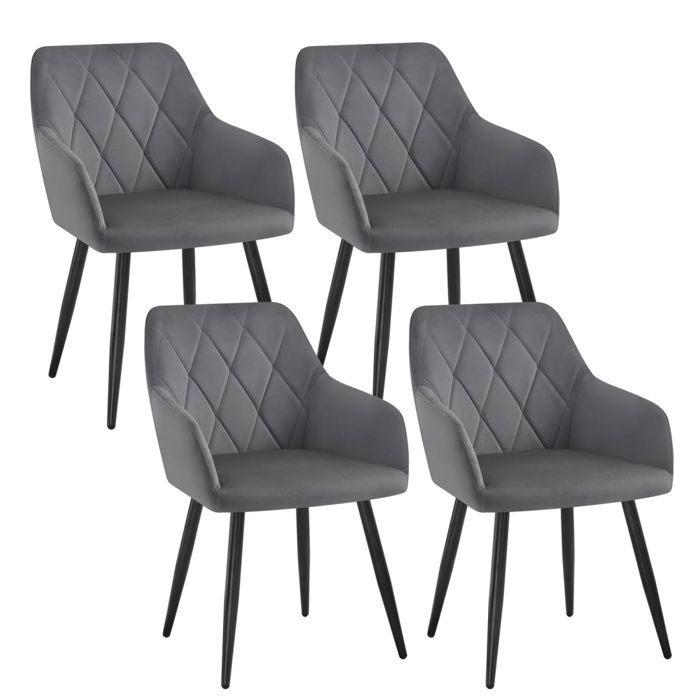 WOLTU 4x Chaise Salle à Manger Chaise de Cuisine en Velours Assis Rembourré et Pieds en Métal Gris Foncé BH352dgr-4