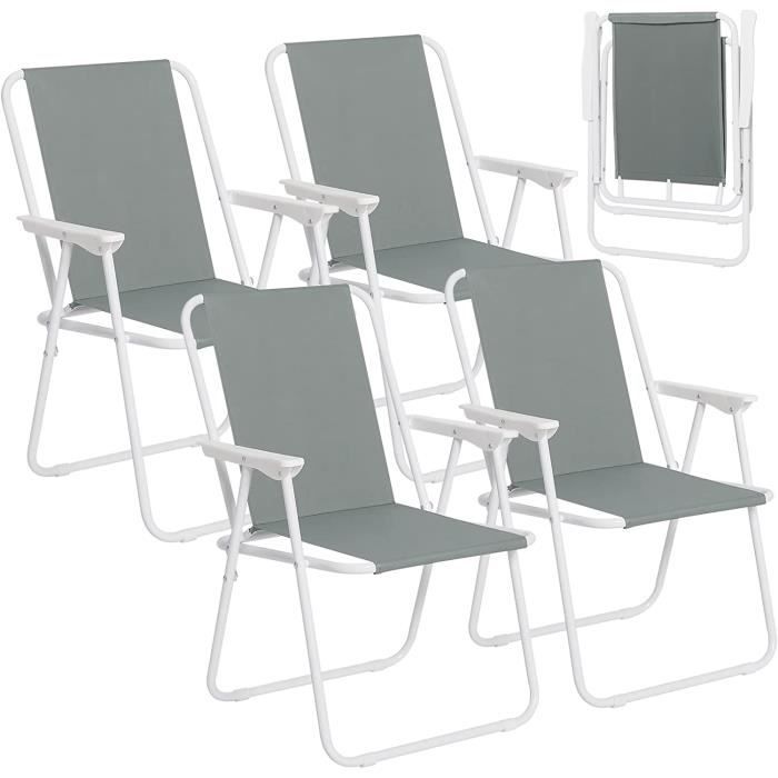 WOLTU Lot de 4 Chaises de Camping Dossier Portables et Légères Chaise de Pêche avec Accoudoirs Gris Foncé CPS8151dgr-4