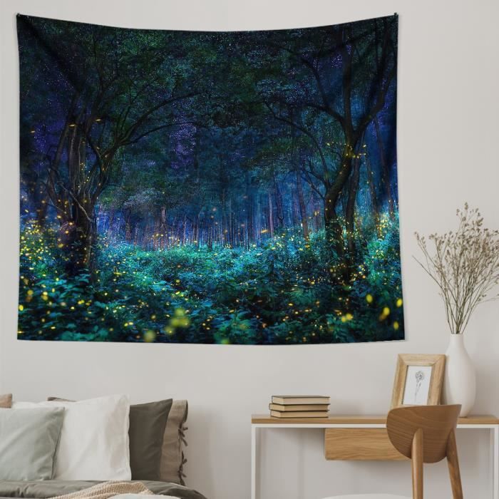 180x160cm Champignon forêt Tapisserie Elfe Chalet forêt psychédélique Dessin animé tenture Murale Fleurs Forêt Magique scène de printempsTapisserie | Leroy Merlin