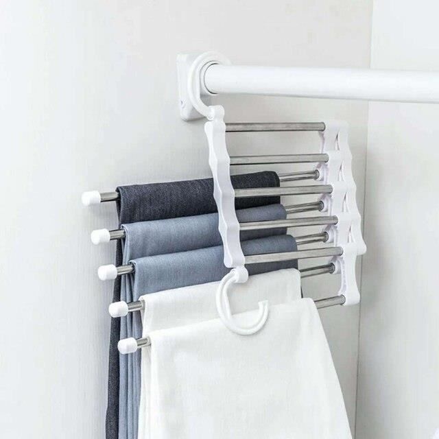 2 Cintres Pantalon 9 En 1 Acier Inoxydable - Gain De Place, Antidérapants, Pliables, Pour Jeans, Écharpes