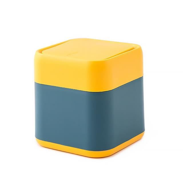 Corbeille De Bureau Miniature Avec Couvercle - Poubelle De Table En Plastique Vert Pigeon 14,5x14x14cm - 8