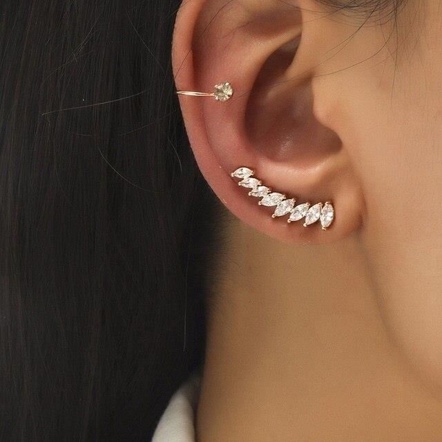 Boucles D'oreilles Plaqué Or Femme – Manchette Lobe, Zircon, Bijouxdemylene