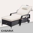Casaria® Chaise longue en polyrotin Noir-Crème coussin 7cm 2 roulettes Max 160kg Dossier réglable Bain de soleil jardin-1