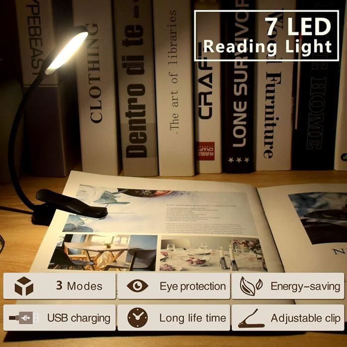 Mini USB LED lampe de lecture livre clip 3 luminosité de couleur 360 degrés  LED lampes pour lumière de lecture de livre - Cdiscount Bricolage