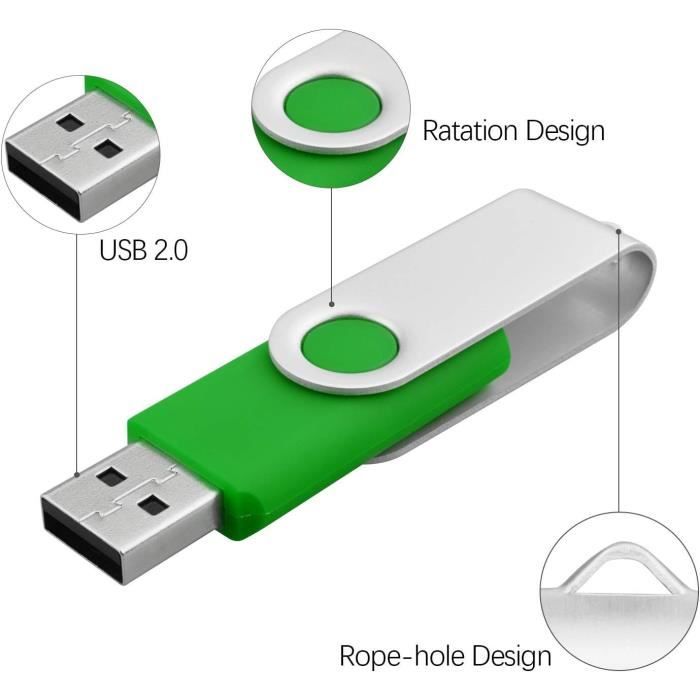 Lot De 10 Clés USB 2.0 16 Go - Noir, Sans Capuchon, Pivotantes - Parfait Pour Stockage, Cadeaux D'entreprise Ou Usage Perso