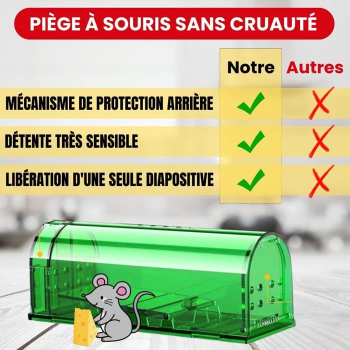 2 Pièges à Souris Vivants Sans Cruauté - Cage Réutilisable, Libération Sans Contact, Pour Cuisine, Jardin, Garage