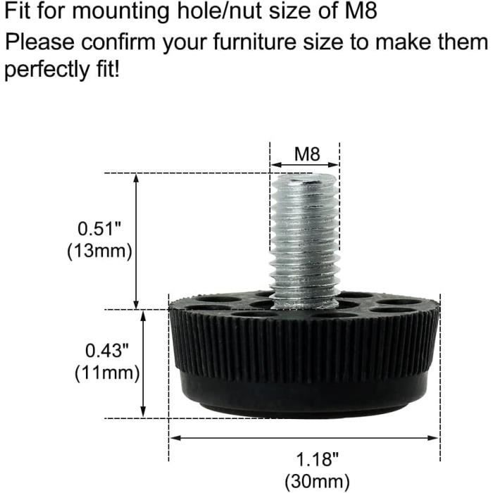 Lot De 8 Vis De Nivellement Réglables M8 X 50 Mm Pour Pieds De Meubles En Metal 96356413