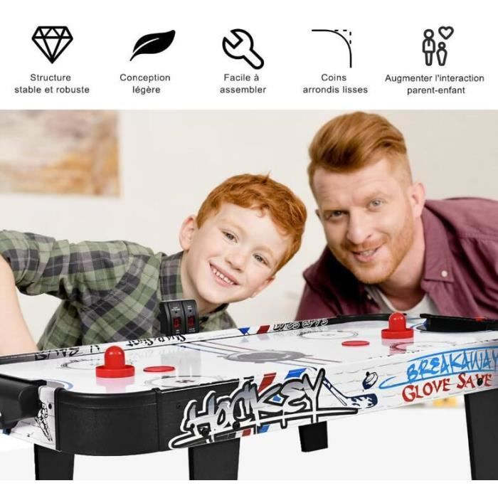 DREAMADE Table D'Air Hockey 144 Cm Avec Score LED - Jeu Arcade Pour Enfants & Adultes, 2 Palets & Poussoirs Inclus