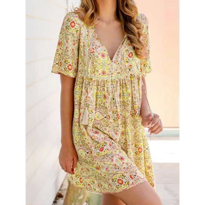 Robe Été Femme Mini Robe De Plage Tunique D Ete Casual Boheme