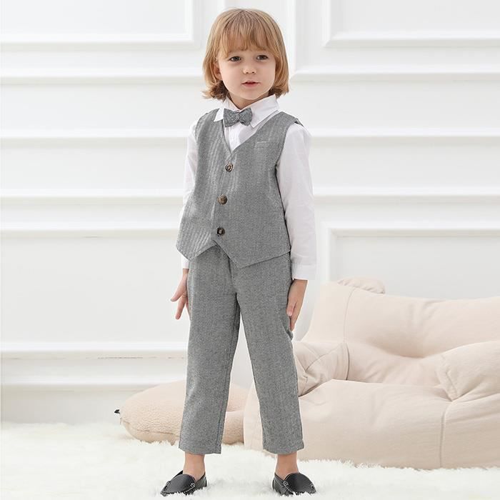 Costume enfant gris décontracté en coton lin