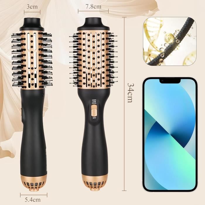 Brosse Soufflante FOCALA - 1000W - 3 Vitesses - Noir Et Or - Séche-cheveux Et Coiffeur