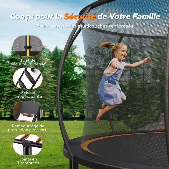 YELLOO Sport Trampoline Extérieur Avec Filet De Protection – Diamètres 185, 245, 305 Et 366 Cm – Certifié TUV GS
