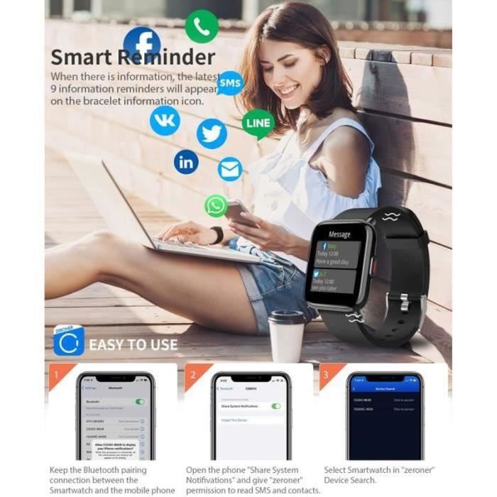 Montre Connectée Femme Homme, Smartwatch Compatible Samsung Xiaomi Huawei  Android iOS Podometre Montre Sport Cardiofrequenceme[518] - Cdiscount  Téléphonie