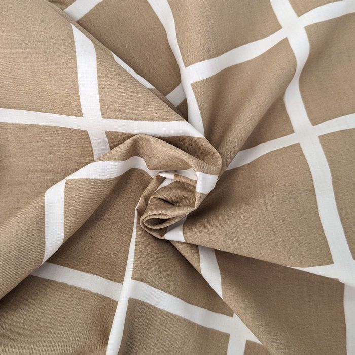 Parure De Couette 2 Pièces 140x200 Cm - Percale De Coton 100% - Housse + Taie 63x63 Cm - Blanc & Beige - Modèle L'élégante