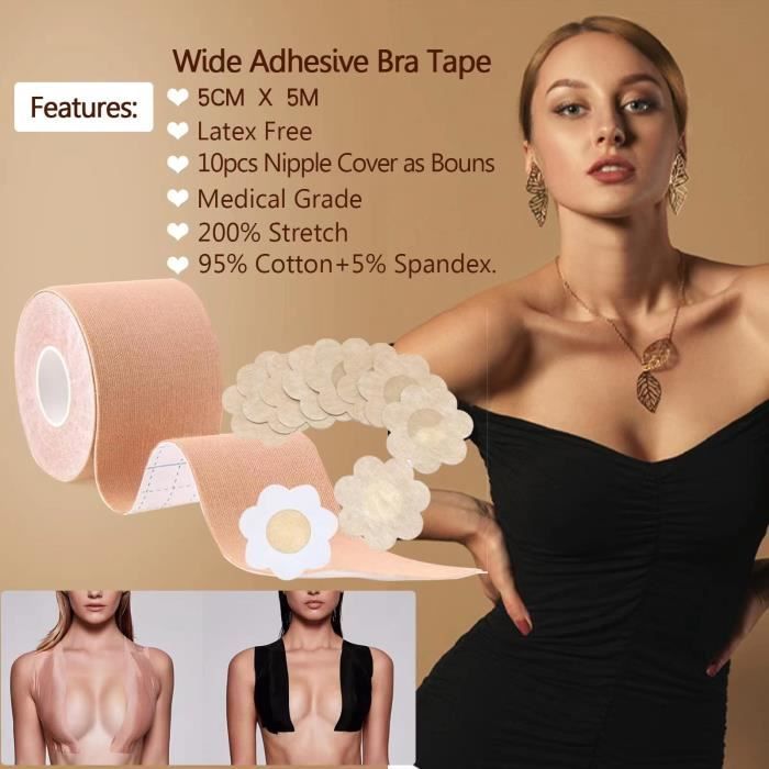 Kit Soutien-Gorge Adhésif Invisible 2 Rouleaux + Cache-Tétons | Ruban Levant Seins Pour Robes Dos Nu Et Décolletés