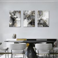 Tableau Décoratif Marbre Gris Et Doré Sur Toile - Effet 3D, Prêt à Accrocher