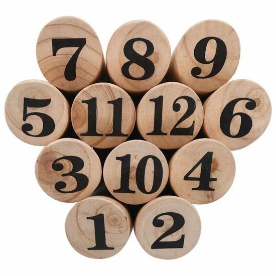 Ensemble de jeu de Kubb à chiffres - vidaxl - Bois de pin massif - 4,9x22 cm - 12 kubbs à chiffres - Bâton de lancement - Jeux - Jouets