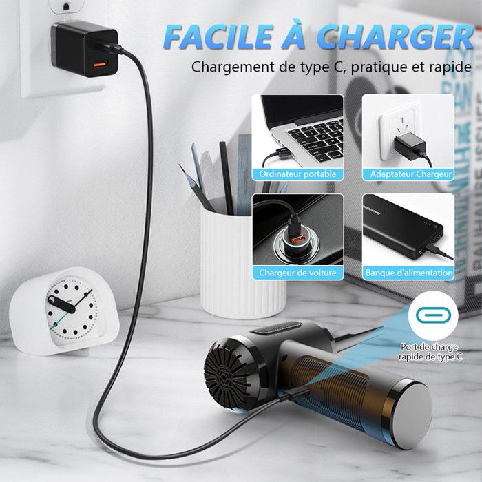 Souffleur Air Comprimé électrique 110000 Tr/min - Dépoussiérant Avec Batterie 7600mAh Et 5 Buses Bombe Air Sec - Nettoyage Pc