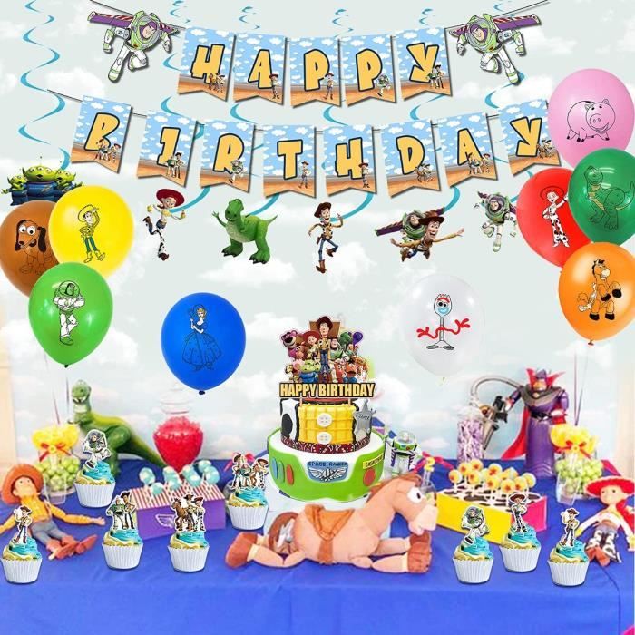 Toile de fond de joyeux anniversaire pour Toy Story, fête à thème vidéo,  décoration de table de gâteau d'anniversaire pour enfants, bannière d' anniversaire pour bébé - AliExpress